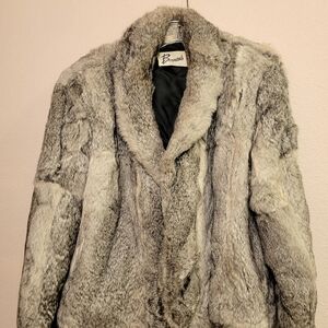 Luxury Vintage Gray Rabbit Fur Jacket